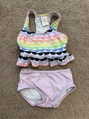 Ruffle Butts Two-Piece Swim Set with Rainbow Scallop Print UPF 50 12-18m
